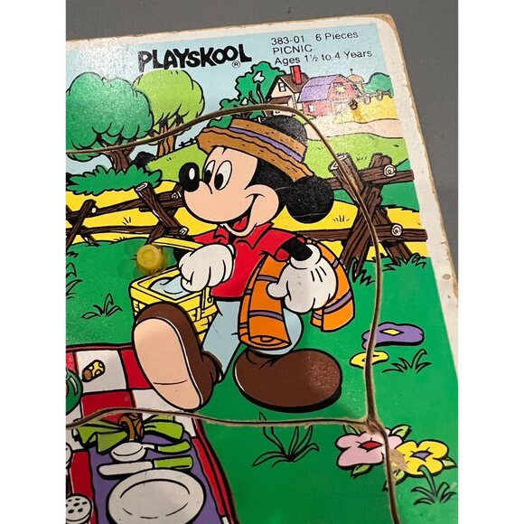 Vintage Mickey Mouse & Friends Playskool Wooden Inlaid Puzzle Complete Disneyana - Picture 3 of 9